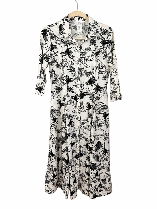 Joie Dresses & Skirts - Joie Linen Blend Tropical Toile Shirt Dress XS Ivory Black Pockets Button Snap